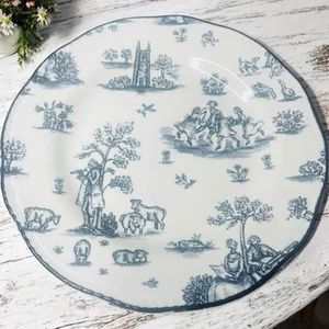 Woods & Sons England (1) 12” Dinner Plates Beige Black Toile W/Animals People - Picture 1 of 15