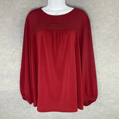 The Limited Top Womens Sz 1X Career Red Balloon Sleeve Flowy Lace Romantic - Image 1 of 4