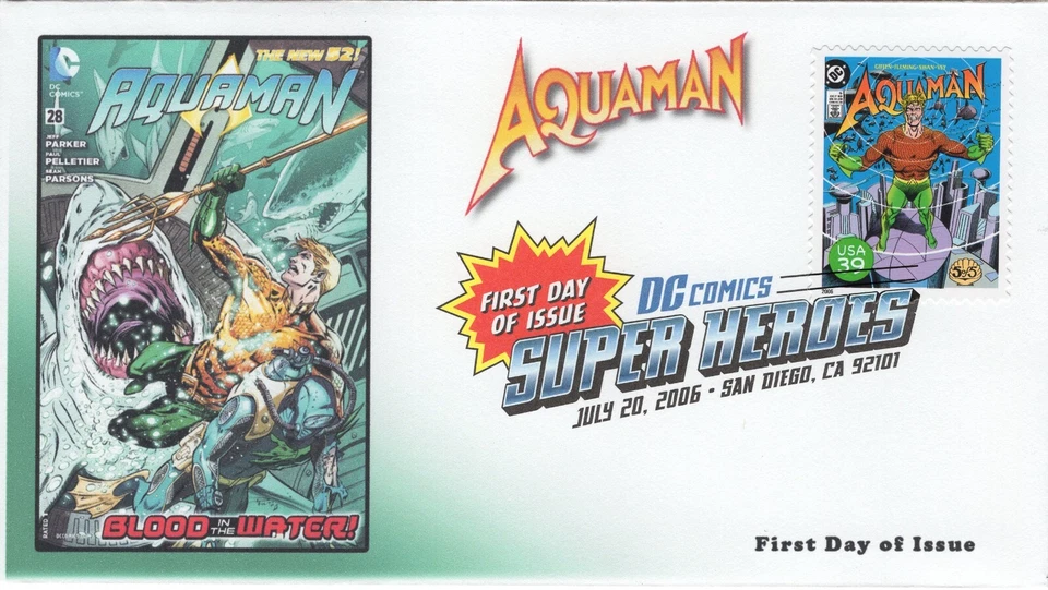 AO-4084r-1, 2006, DC Comics Super Heroes, Aquaman Cover, FDC, Add-on Cachet. Dig - Image 1 of 1