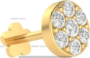 0.08 CT Round Natural Diamond (G-H/ SI) 14k Yellow Gold Solitaire Nose Pin Women - Bild 1 von 4