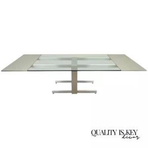 Vladimir Kagan Brushed Aluminum & Glass Cubist Extension Dining Conference Table - Picture 1 of 10