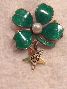 Vintage Masonic Order Of The Eastern Star Gold Tone 4 Leaf Clover Pin 