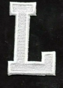 WHITE BLOCK LETTER "L" (1 7/8") - Iron On Embroidered Applique Patch - Picture 1 of 1