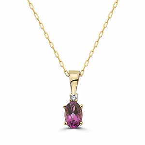 Birthstone 14K Yellow Gold Purple Garnet Nude Diamond 0.52 cts Pendant Necklace - Picture 1 of 5