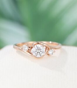 0.70 Ct Round Cut Real Moissanite Engagement Ring 14K Solid Rose Gold Size 8