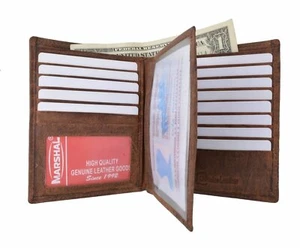 Men's RFID Blocking Bifold Hipster Vintage Leather Multi Card ID Holder Wallet - Picture 1 of 12