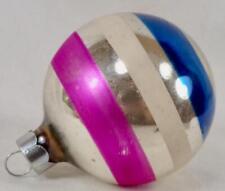 Franke Christmas Ornament Silver Ball Blue Pink White Stripes Vintage #869