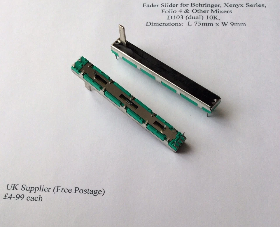 Behringer Replacement Mixer Fader 10k D103. 75mm long.