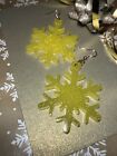 Handmade Earrings- Christmas-Snowflake- Yellow- Glitter-Party