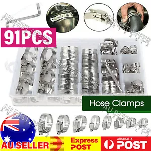 91pcs Stainless Steel Hose Clamps Clips Range Worm Gear Pipe Clamp Kit AUS - Picture 1 of 12