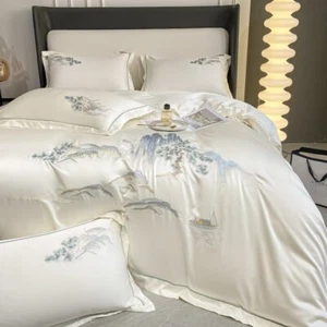 Chinese Style Embroidery Luxury Bedding Set Duvet Cover Bed Sheet Pillowcases - Picture 1 of 15