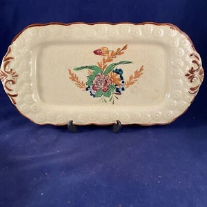 Vintage Platter Flowers Leaves Japan Wheat Rose Ceramic - Picture 1 of 8