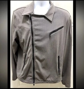 JOHN VARVATOS Jacket Mens Gray Brown Coat Full Zip Front Pockets Moto Sz Large - Picture 1 of 11