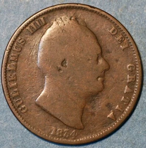 1834 Great Britain 1/2 Penny William IV KM# 706 - Picture 1 of 2