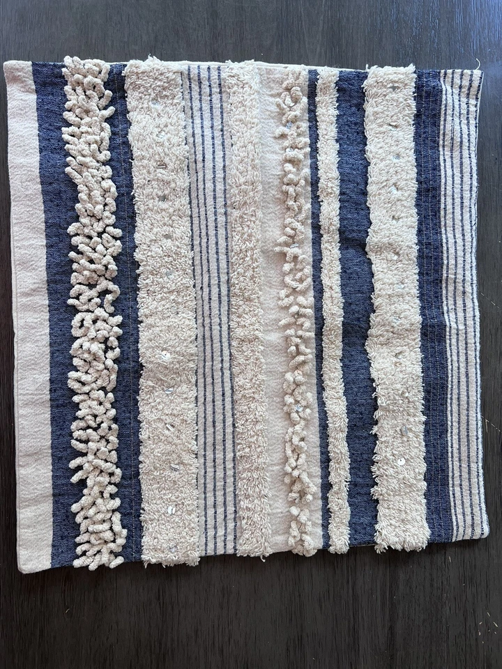 Surya Cotton/Polyester Pillow Cover Textured Blue White Denim Stripes 20x20 NWOT - Image 1 of 4