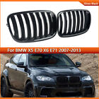 Pair Front Hood Kidney Grille Grill For BMW X5 E70 X6 E71 2007-2013 Gloss Black