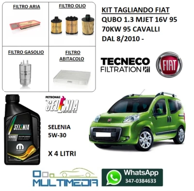 TECNECO KIT TAGLIANDO FILTRI E OLIO SELENIA 4L 5W30 FIAT QUBO 1.3 MULTIJET 95 CV 70KW