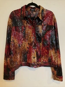 Elementz Women’s XL Sequin Jacket Red Orange Black Bold Artsy Statement - Picture 1 of 3