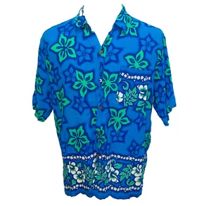 Camisa Aloha AZUL HAWAII Para Hombres (Talla XL) Floral Manga Corta Hawaiana Botón Frontal - Imagen 1 de 4