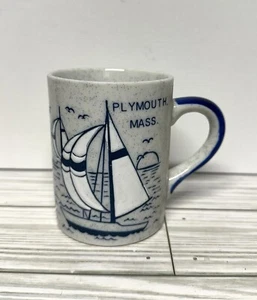 Collectible Coffee Mug Plymouth Mass Seagull Birds Sailboat - Picture 1 of 5