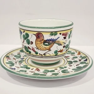 Sberna Deruta Italy Tasse & Untertasse handbemalt Arabesco Majolika Vogelmuster - Bild 1 von 9