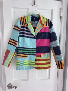 Blazer Berek vintage taglia S colorblock a righe artistiche dichiarazione giacca audace mod - Foto 1 di 7