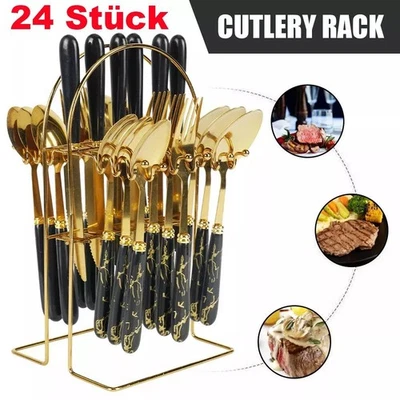 24Stück Gold Luxus Palast Besteck Set für 6 Personen Edelstahl Geschirr Besteck - Bild 1 von 4