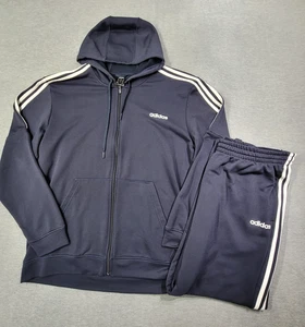 Adidas Sudadera Hombres 2XL Azul Marino Cremallera Completa Con Capucha Cordón Tres Rayas Logo - Imagen 1 de 21