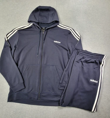 Adidas Sudadera Hombres 2XL Azul Marino Cremallera Completa Con Capucha Cordón Tres Rayas Logo Foto 1 de 4