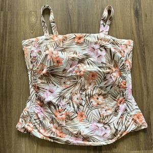 Lands' End Womens Tankini Swimsuit Top 22W Pink Floral Hawaiian Built In Bra - Picture 1 of 8