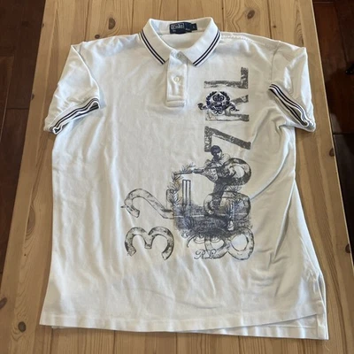 FLAW Polo Ralph Lauren Mens Shirt Cricket Custom Fit Large Logo White L - Image 1 of 4