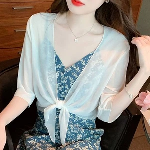 Women Half Sleeve Chiffon Shawl Fashion Sun Protection Clothing - Picture 1 of 15