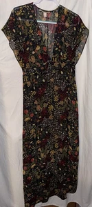 Maxi Vestido Forever 21 XL Transparente Floral Negro Boho Superposición Profundo V Ligero - Imagen 1 de 4