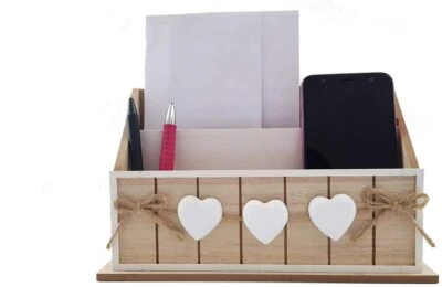 Schreibtischorganizer Briefablage Postablage Briefständer Holz Herz Stiftehalter - Bild 1 von 4