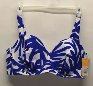 Top bikini Kona Sol stampa hawaiana blu tropicale taglia 14 busto 38D/38DD - Foto 1 di 7