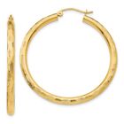 3Mm X 40Mm 14K Yellow Gold Textured Round Hoop Earrings