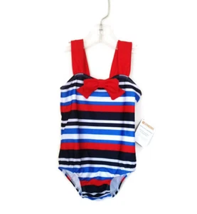 Gymboree Baby Girl One Piece Swimsuit Sz 12-18 Mo Striped Front Bow Lined UPF 50 - Picture 1 of 5