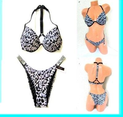 BLING Victoria Secret MALIBU Brillo LEOPARDO BIKINI TRAJE DE BAÑO 34 38 C D M XL Conjunto Foto 1 de 4