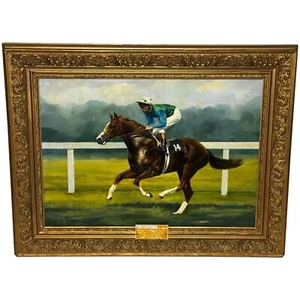 Oil Painting The Minstrel Chestnut Colt Epsom Derby 1977 Jockey Lester Piggott - Picture 1 of 24