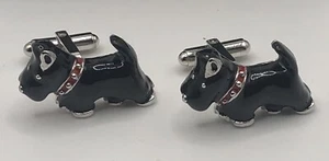 David Donahue Scottish Terrier Sterling Silver And Black Enamel Cuff Links VGC! - Picture 1 of 5