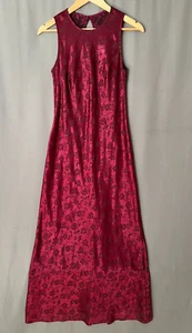 VTG Steppin' Out 9/10 Burgundy Black Floral Sleeveless Whimsigoth Y2K Maxi Dress - Picture 1 of 6