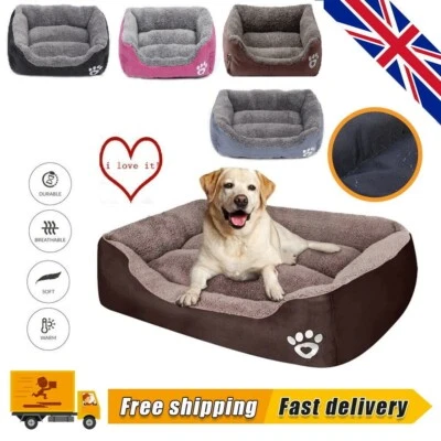 Dog Bed Cat Beds Soft Washable Fleece Puppy Cushion Warm Pet Basket Large Dog - Image 1 of 4