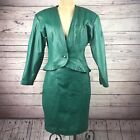 Vintage Chia Womens Leather Outfit 2 Piece Sz 26 Waist Green