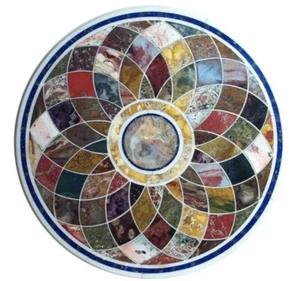 Mesa de centro lateral de mármol blanco rara incrustación de mosaico piedra artes decoración del hogar H3926 - Imagen 1 de 8