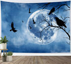 Halloween Crow Blue Full Moon Dead Tree Tapestry for Bedroom Living Room Dorm