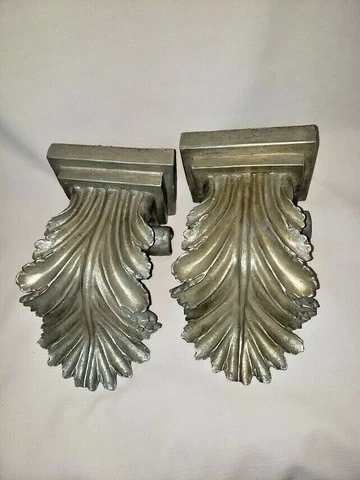 Set of 2 Used Plaster Corbels Sconces 3 1/4" x 4 1/4" x 8"   Gray and Silver Cover