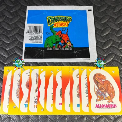 TOPPS 1988 DINOSAURS ATTACK SET OF 11-STICKER CARDS+WRAPPER PACK-FRESH CONDITION - Image 1 of 2