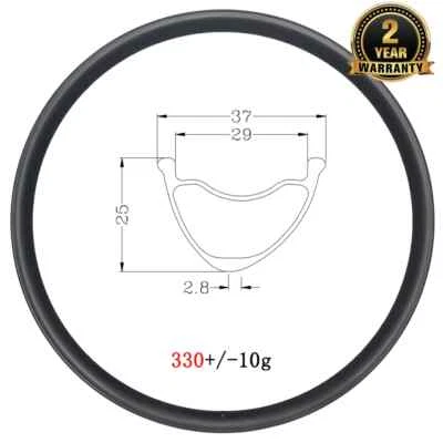 29er MTB XC Carbon Rim 37mmx25mm 24 28 32H Asymmetric Clincher Hookless Tubeless - Image 1 of 4