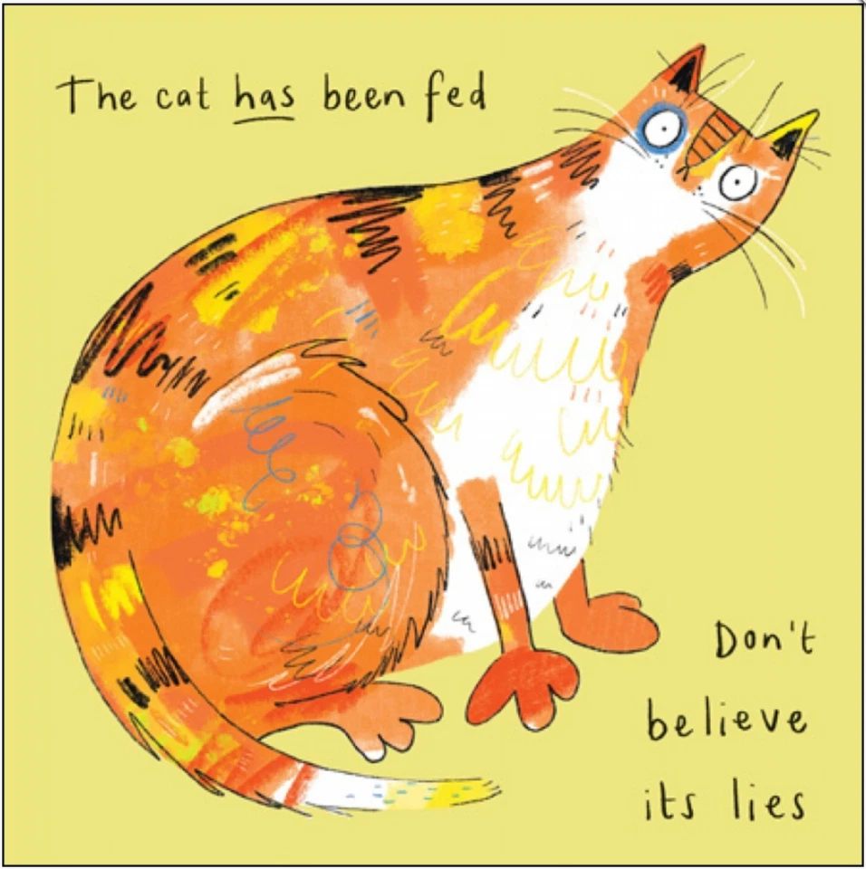 BETH GARNETT Cat Has Been Fed Funny Humorous Ginger Cat Greeting Card Blank Birthday Adult