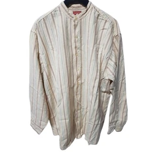 Camicia Coreana Vintage Manica Lunga Righe In Lino Color Giallo Tg XL Oversize - Foto 1 di 7